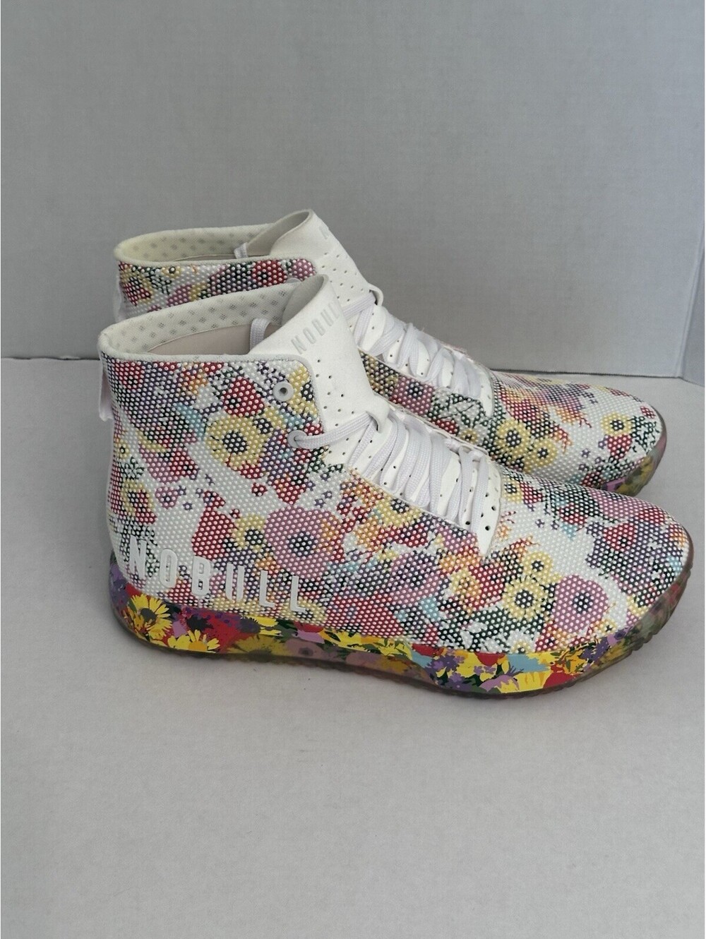 Nobull SF Trainer+ High White Pink Yellow Athletic Shoes Sneakers Mens 12 W 13.5
